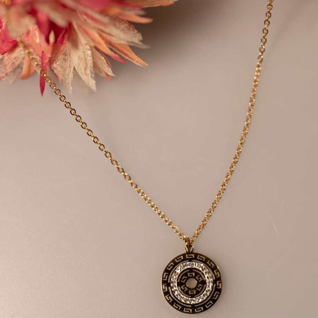 VALERIA - collier un motif géométrique doré et blanc en acier inoxydable