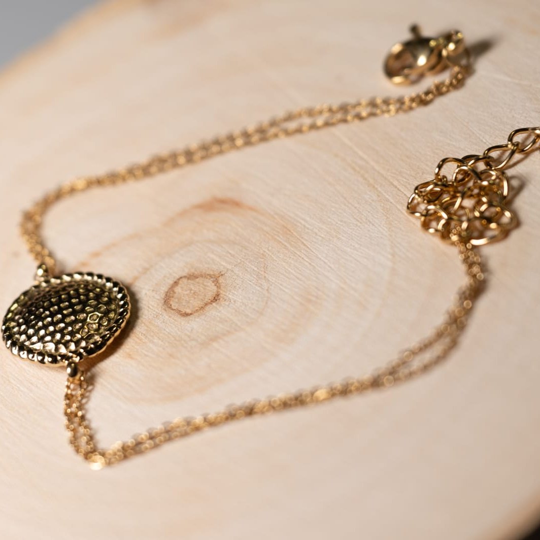 LAMYSSE - Bracelet double chaîne avec plaque martelée