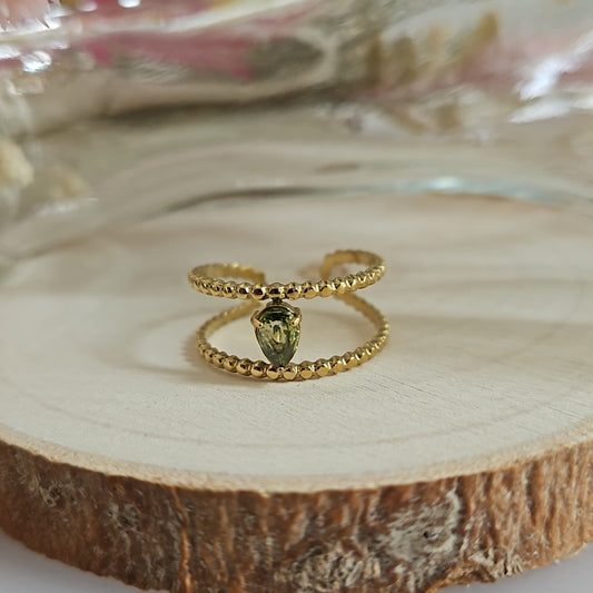 OLIVIA - Bague dorée en acier inoxydable avec pierre verte